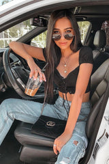 Black Lace Up Sweetheart Puff Sleeve Crop Top - Kandis-Crop Tops