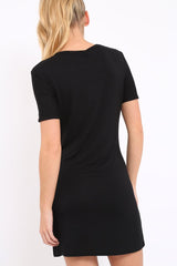 Black Lace Up T-shirt Dress - Tonia-Shirts
