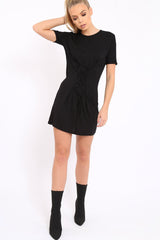 Black Lace Up T-shirt Dress - Tonia-Shirts