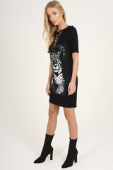 Black Lace Up Tiger T-shirt Dress - Mali-Dresses
