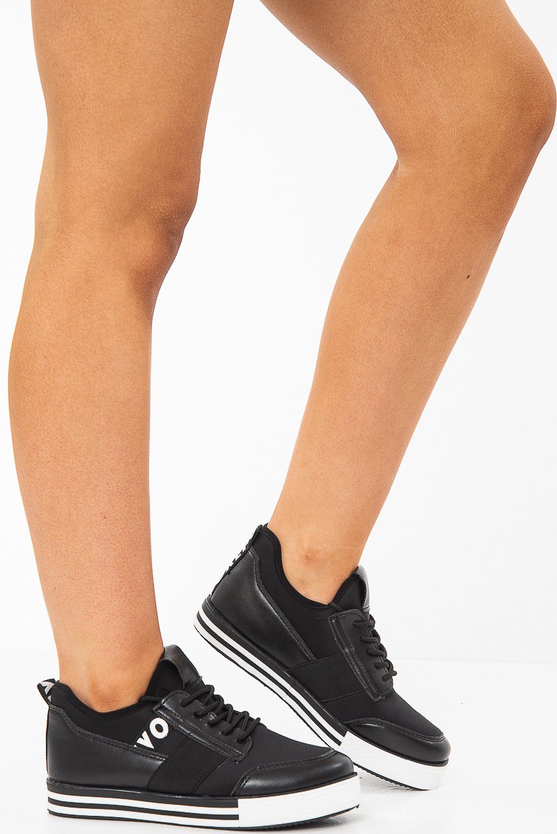 Black Lace Up Trainers with Contrast Sole - Clarrie-Trainers