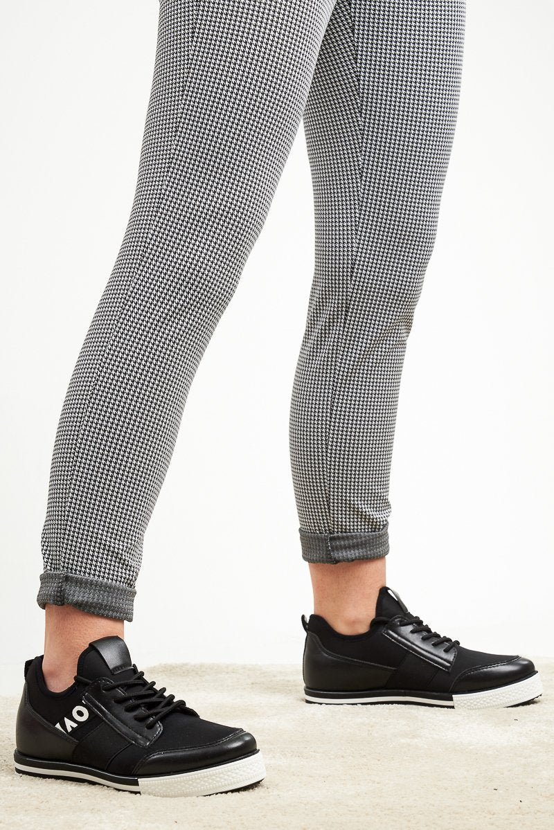 Black Lace Up Trainers with Contrast Sole - Clarrie-Trainers