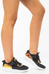 Black Lace Up Trainers with Iridescent Detail - Hydie-Trainers