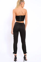 Black Lace Up Trouser Crop Top Co-ord - Mel-Co-ords