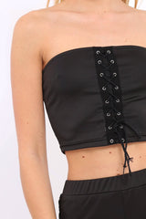 Black Lace Up Trouser Crop Top Co-ord - Mel-Co-ords