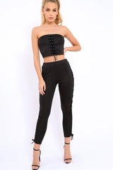 Black Lace Up Trouser Crop Top Co-ord - Mel-Co-ords