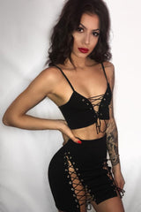 Black Lace up Front Co-ord Set - Presley-Co-ords