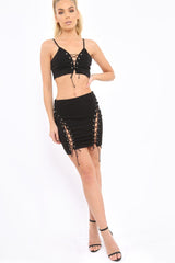 Black Lace up Front Co-ord Set - Presley-Co-ords