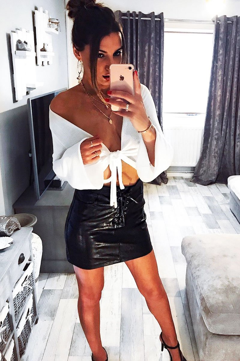 Black Lace up Front PU Skirt - Ellyn-Skirts