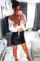 Black Lace up Front PU Skirt - Ellyn-Skirts