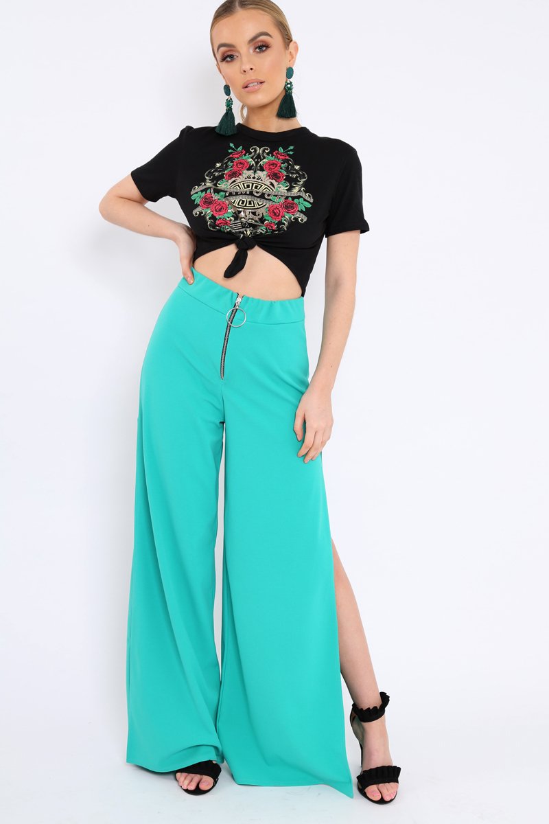 Black L'amour Glitter Floral Slogan T-shirt - Jaynee-Tops