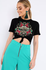 Black L'amour Glitter Floral Slogan T-shirt - Jaynee-Tops