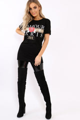 Black L'amour Paris Rose Slogan T-shirt - Marissa-T-shirt