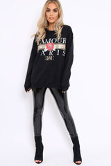 Black L'amour Paris Slogan Sweatshirt - Lucy-Sweatshirts