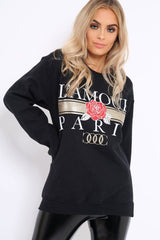 Black L'amour Paris Slogan Sweatshirt - Lucy-Sweatshirts