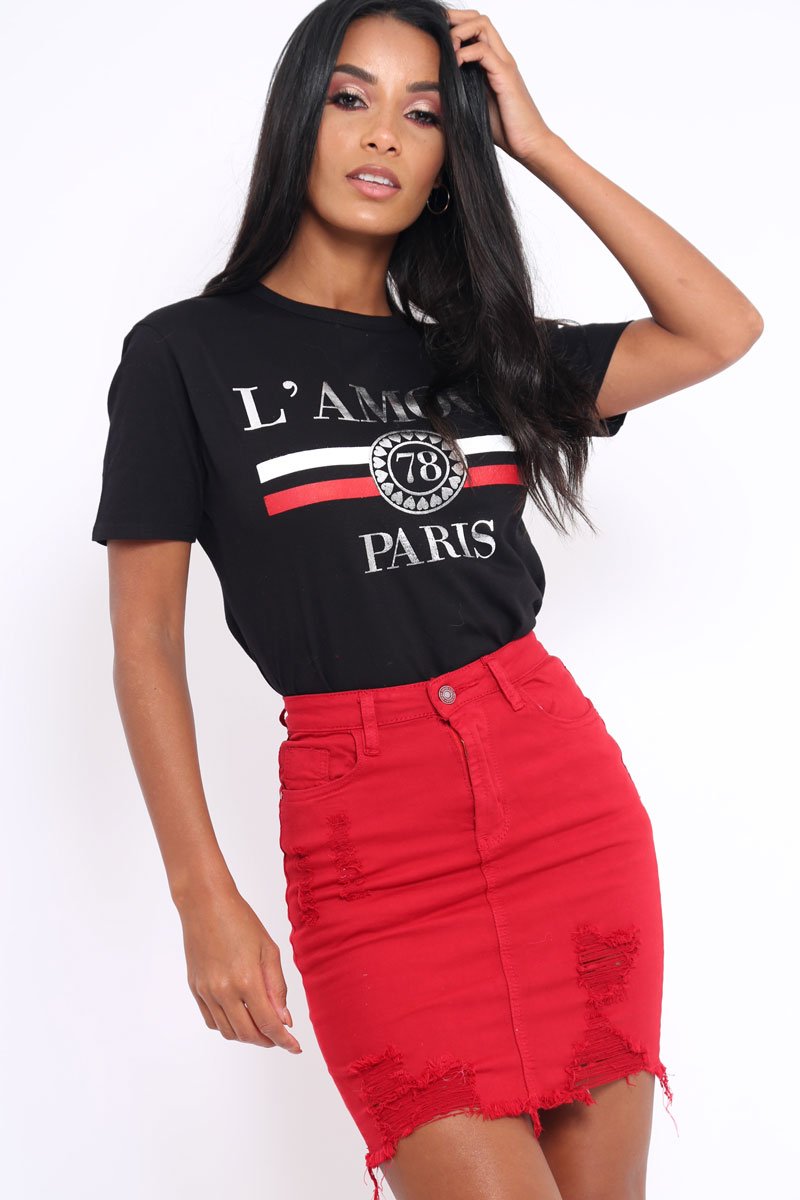 Black L'amour Paris Slogan T-shirt - Juli-Tops