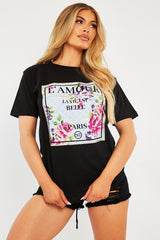 Black L'amour Slogan Graphic T-shirt - Leighna-T-shirt
