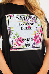 Black L'amour Slogan Graphic T-shirt - Leighna-T-shirt