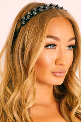 Black Large Diamante Hair Band - Marelyn-Hair