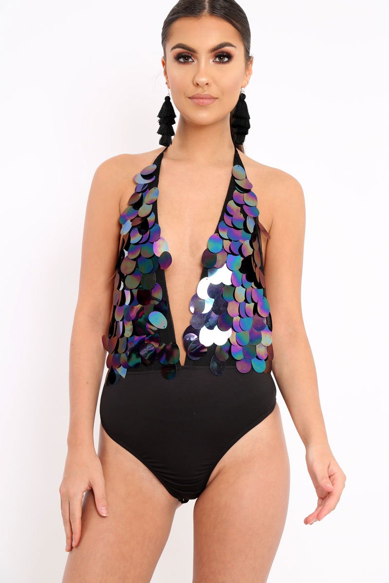 Black Large Sequin Bodysuit - Grissel-Bodysuits