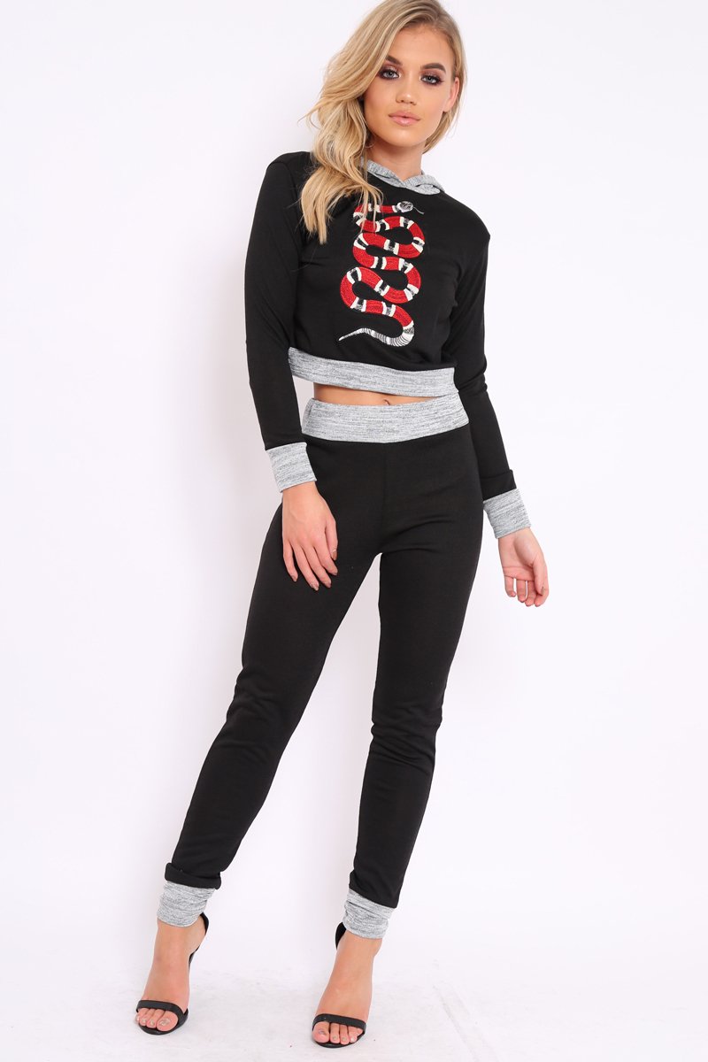 Black Large Snake Applique Loungewear Set - Evie-Co-ords