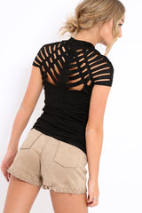 Black Laser Cut Suedette Top - Abbie-Tops