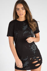 Black Laser Cut Tie Dye T Shirt Dress - Imogen-Dresses