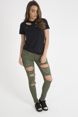 Black Laser Cut Top - Lacey-Tops