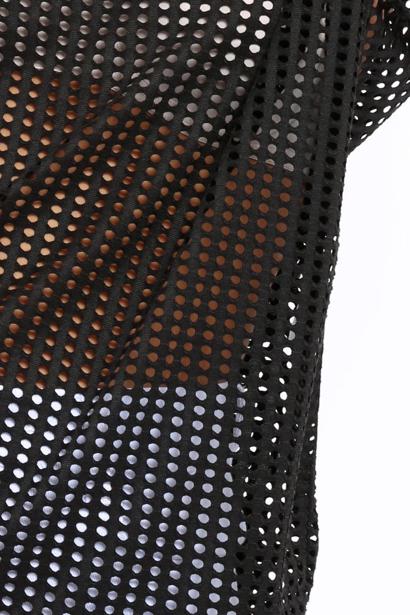 Black Laser Cut Top with Crew neck and Dip Hem - Keelani-Tops