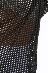 Black Laser Cut Top with Crew neck and Dip Hem - Keelani-Tops