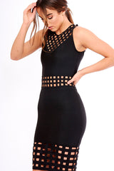 Black Lattice Cut Out Bandage Dress - Katalea-Dresses