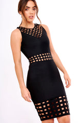Black Lattice Cut Out Bandage Dress - Katalea-Dresses