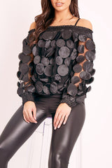 Black Layered Applique Mesh Insert Blouse - Jadelynn-Blouse