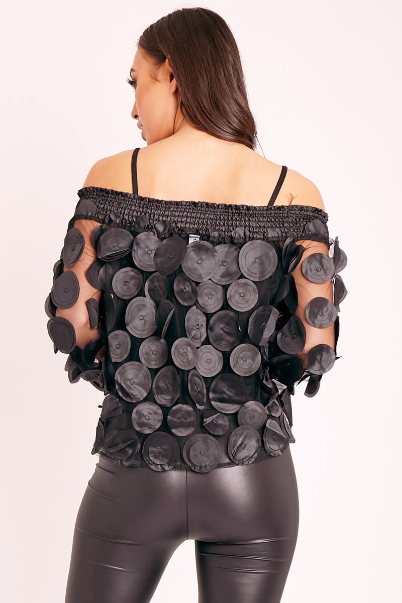 Black Layered Applique Mesh Insert Blouse - Jadelynn-Blouse