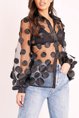 Black Layered Applique Mesh Shirt - Nikkie-Shirts