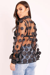 Black Layered Applique Mesh Shirt - Nikkie-Shirts