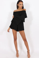 Black Layered Bardot Playsuit - Barbara-Playsuits