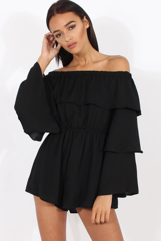 Black Layered Bardot Playsuit - Barbara