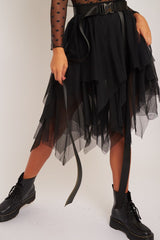 Black Layered Tulle Midi Skirt - Laveta-Skirts