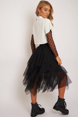Black Layered Tulle Midi Skirt - Laveta-Skirts