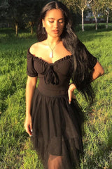 Black Layered Tulle Midi Skirt - Laveta-Skirts