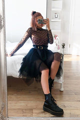 Black Layered Tulle Midi Skirt - Laveta-Skirts