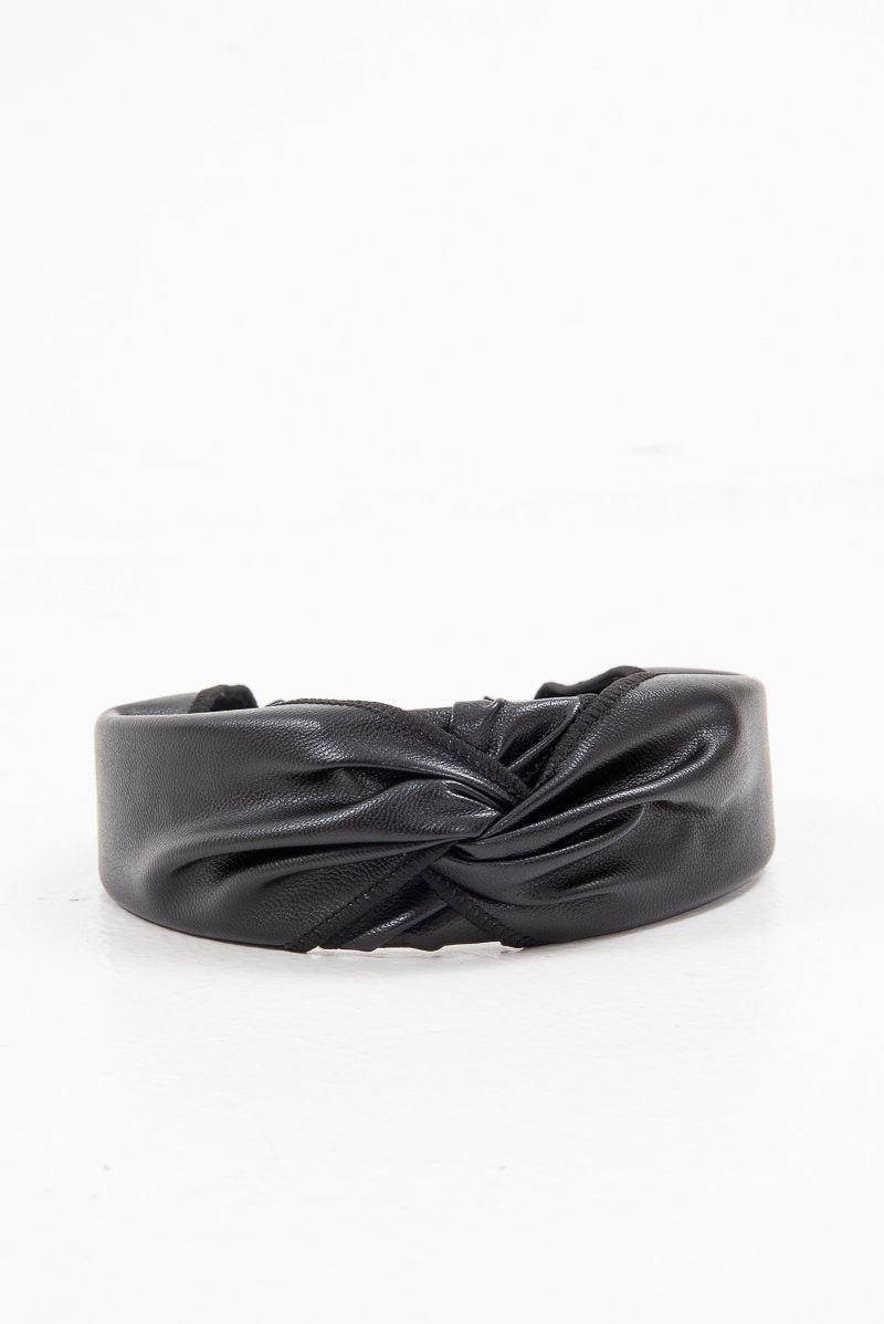 Black Leather Knotted Headband - Adair-Hair