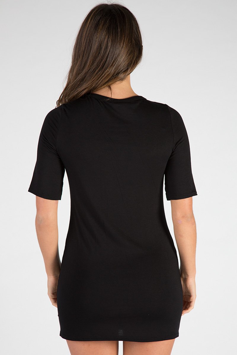 Black Legendary Graphic Lace Up T Shirt Dress - Lolita-Dresses