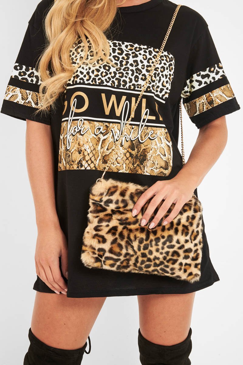 Black Leopard Go Wild Slogan T-Shirt - Matylda-Tops