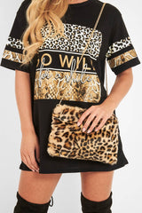 Black Leopard Go Wild Slogan T-Shirt - Matylda-Tops
