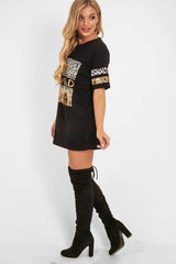 Black Leopard Go Wild Slogan T-Shirt - Matylda-Tops