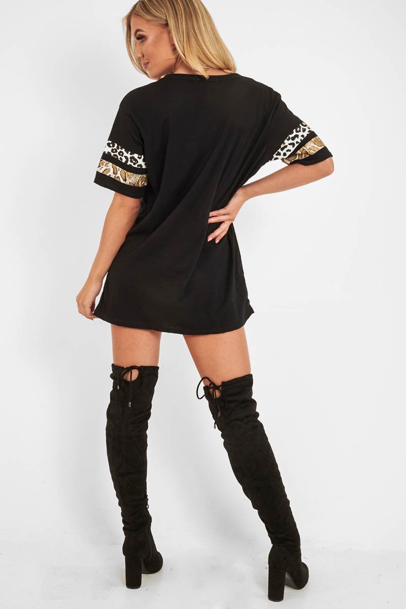 Black Leopard Go Wild Slogan T-Shirt - Matylda-Tops