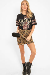 Black Leopard Ladies Unite Slogan T-Shirt - Kayzlee-Tops