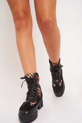 Black Leopard Military Buckle Boots - Jacara-Boots